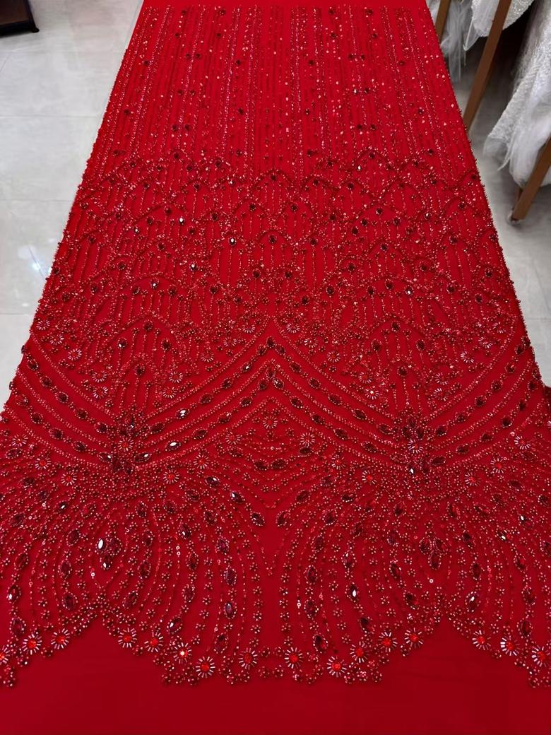 Fully beaded lace in red