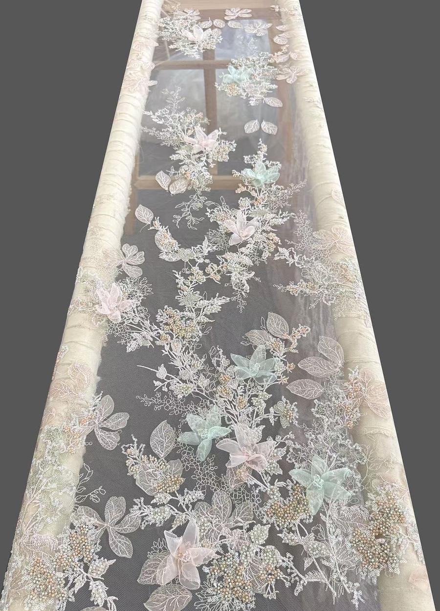 Pastel 3D organza floral lace, mint and blush
