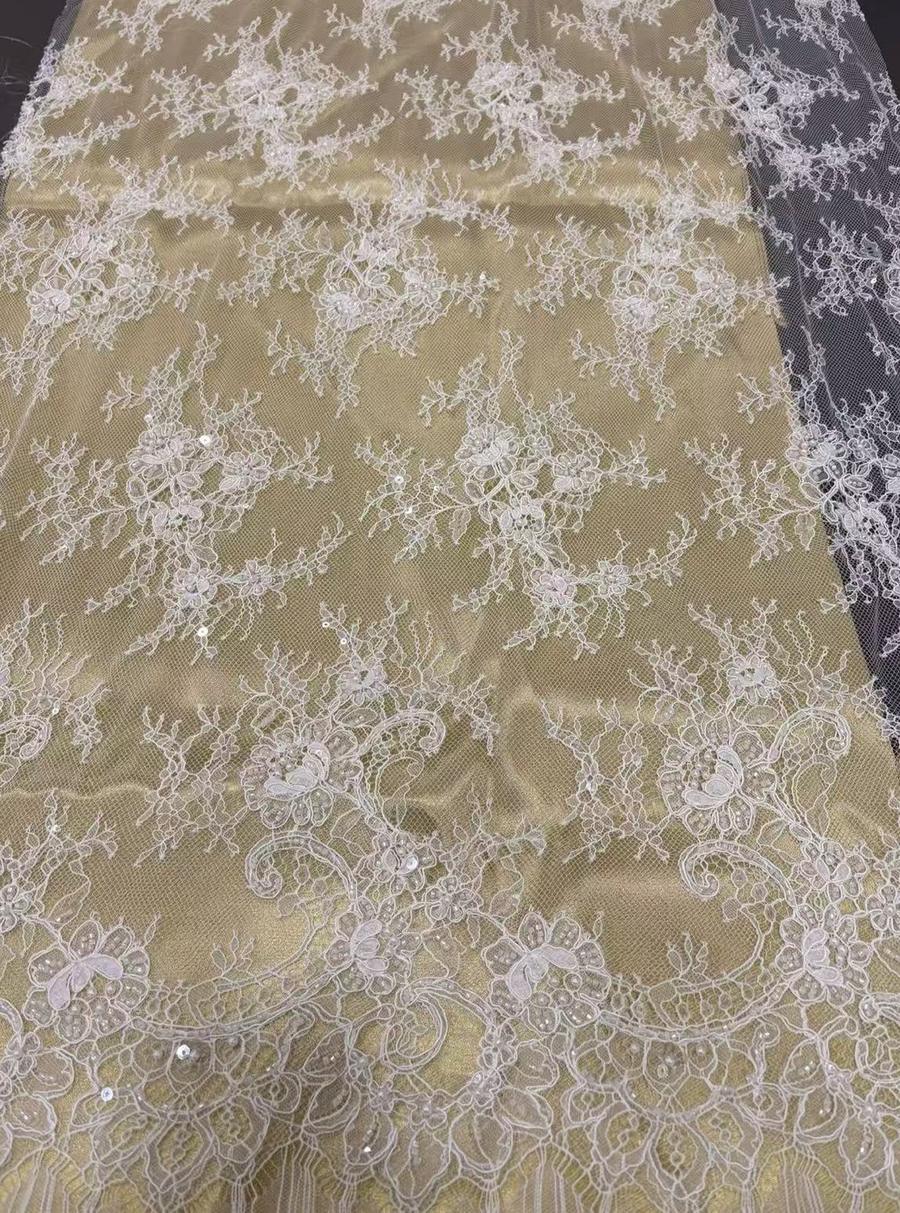 French coupon lace with beaded scallop border