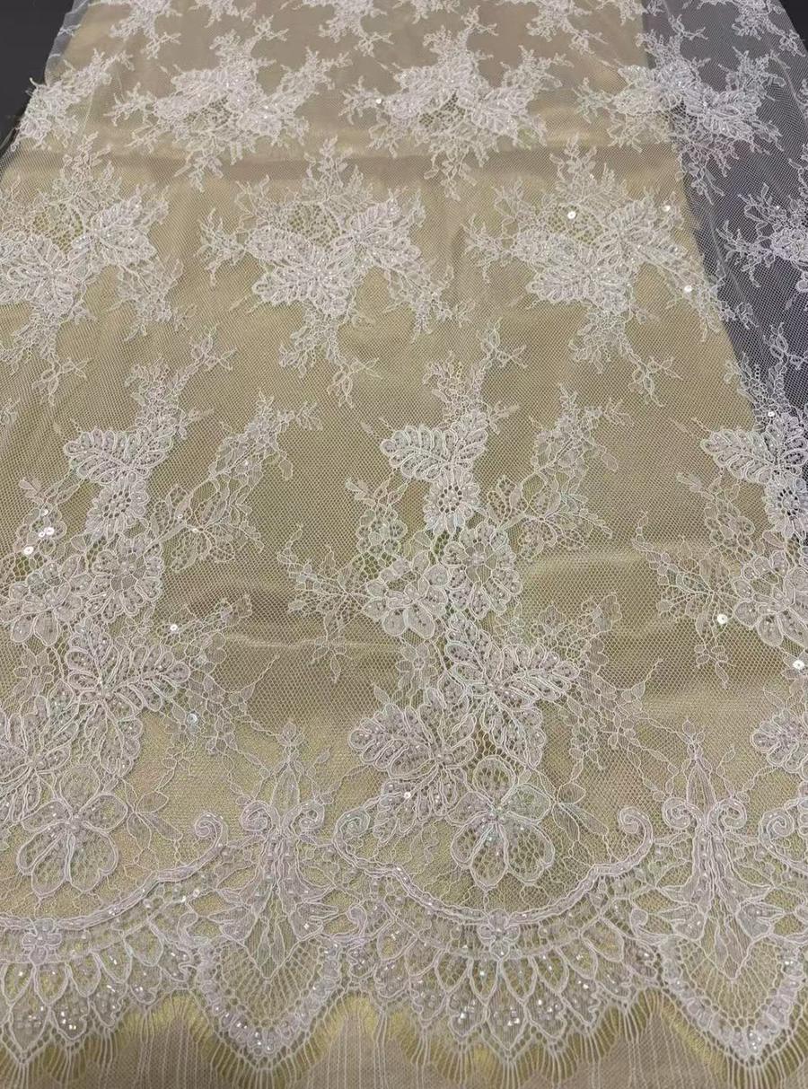 Floral French coupon lace with layered scallop edge