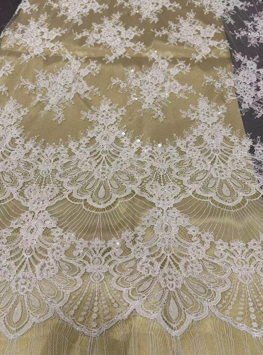 Fan scallop coupon lace with dense beadwork