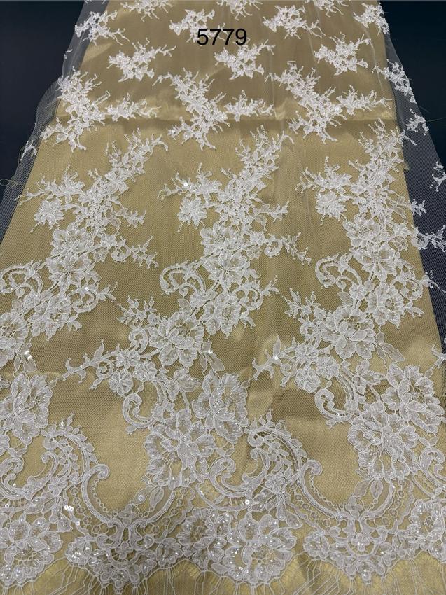 Corded floral French coupon lace with sequins