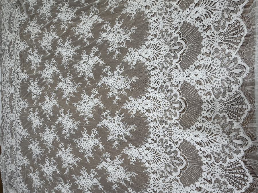 Chantilly-style eyelash lace with scalloped border
